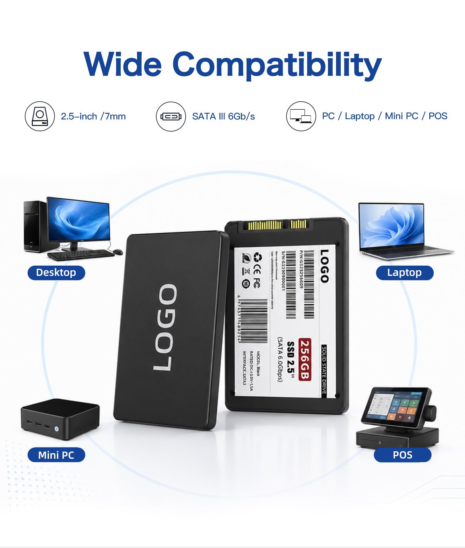 2.5-inch SATA III SSD compatibility with desktop laptop Mini PC and POS